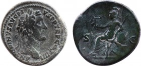 ANTONINUS PIUS (138-161). Sestertius. Rome.
Obv: ANTONINVS AVG PIVS P P TR P COS IIII.
Laureate head right.
Rev: S - C.
Roma seated left, holding Vict...