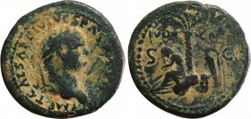 Titus. Judaea Capta issue (79-81). Semis.Uncertain mint (in Thrace?), 80-81.
Obv: IMP T CAESAR DIVI VESPAS F AVG Laureate head of Titus to right.
Re...