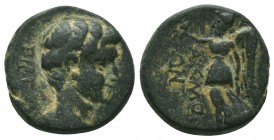 PHRYGIA. Acmoneia. Tiberius ( 14-37 AD). Ae.
Obv: TIBEP[IOΣ KAIΣAP], bare head right. 
Rev: AKMONEΩ[N], Nike advancing left, holding wreath and palm.
...