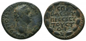 CAPPADOCIA. Caesarea. Domitian (81-96). Ae. 
T. Pomponius Bassus, legatus Augusti. Dated RY 15 (95/6).
Obv: AYT KAI ?OMITIANOC C?BACTOC ??PMA.
Laureat...