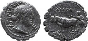 C. MARIUS C. F. CAPITO. Serrate Denarius (81 BC). Rome.
Obv: CAPIT CXXXVIII.
Draped bust of Ceres, wearing wreath of corn ears right; under chin. unce...