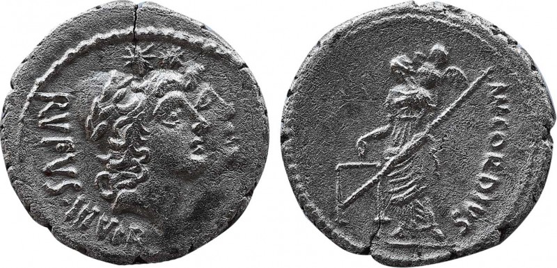 MN. CORDIUS RUFUS. Denarius (46 BC). Rome.
Obv: RVFVS S C.
Diademed head of Venu...