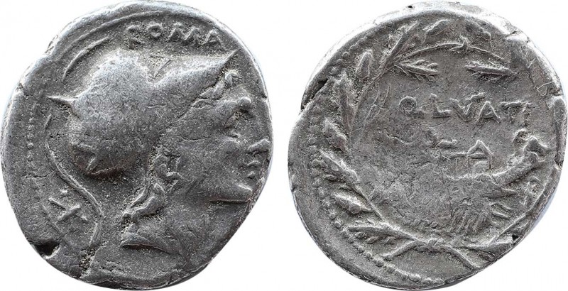 Q. Lutatius Cerco ( 109-108 BC). Denarius. 
Obv: Helmeted head of Roma (or Mars)...