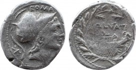 Q. Lutatius Cerco ( 109-108 BC). Denarius. 
Obv: Helmeted head of Roma (or Mars). 
Rev: Galley r. with head of Roma on prow; all within oak wreath. Cr...