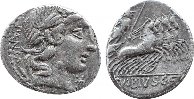 C. VIBIUS C. F. PANSA. Denarius (90 BC). Rome.
Obv: PANSA.
Laureate head of Apol...