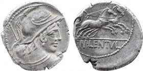 CN. LENTULUS CLODIANUS. Denarius (88 BC). Rome.
Obv: Helmeted bust of Mars right.
Rev: CN LENTVL.
Victory driving biga right, holding wreath and reins...