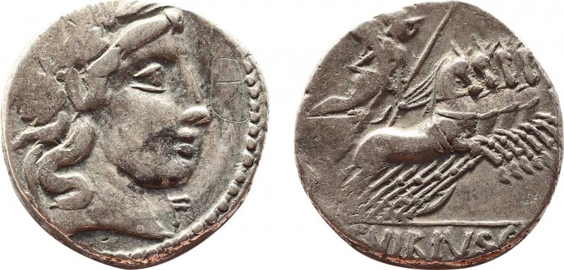 C. VIBIUS C.F. PANSA. Denarius (90 BC). Rome.
Obv: PANSA.
Laureate head of Apoll...