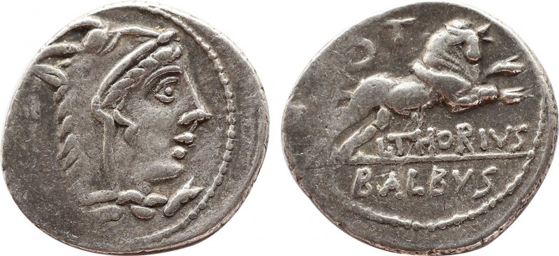 L. THORIUS BALBUS. Denarius (105 BC). Rome.
Obv: I S M R.
Head of Juno Sospita r...