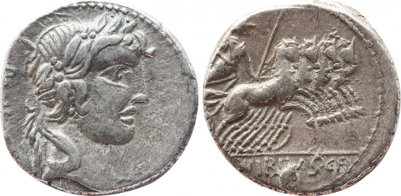 C. VIBIUS C.F. PANSA. Denarius (90 BC). Rome.
Obv: PANSA.
Laureate head of Apoll...