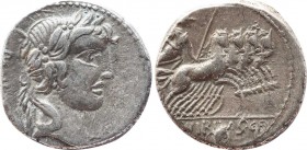 C. VIBIUS C.F. PANSA. Denarius (90 BC). Rome.
Obv: PANSA.
Laureate head of Apollo right; II to lower right.
Rev: C VIBIVS C F.
Minerva, holding trophy...