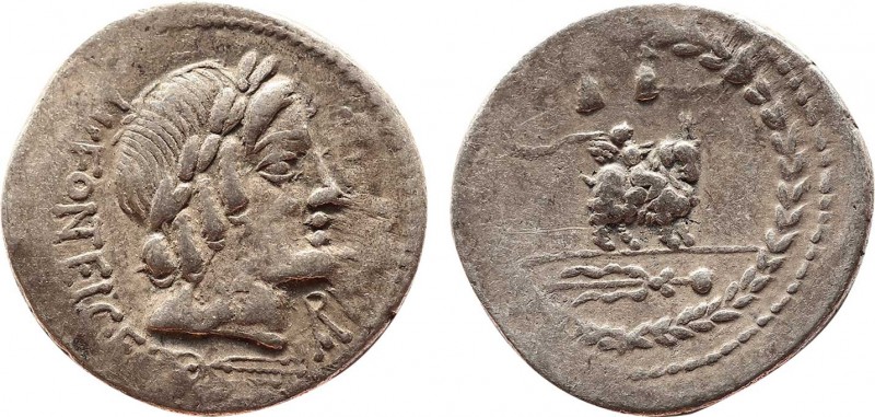 MN. FONTEIUS C.F. Denarius (85 BC). Rome.
Obv: MN FONTEI C F.
Laureate head of A...