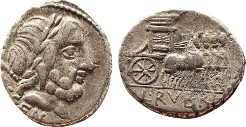 L. RUBRIUS DOSSENUS. Denarius (87 BC). Rome.
Obv: DOSSEN.
Laureate head of Jupit...