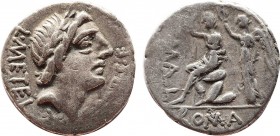 C. MALLEOLUS, A. ALBINUS SP. F. and L. CAECILIUS METELLUS. Denarius (Circa 96 BC). Rome.
Obv: L METEL / A ALB S F.
Laureate head of Apollo right; mark...