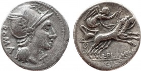 L. FLAMINIUS CHILO. Denarius (109-108 BC). Rome.
Obv: ROMA.
Helmeted head of Roma right; X (mark of value) to lower right.
Rev: L FLAMINI / CILO.
Vict...