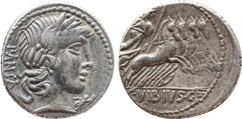 C. VIBIUS C.F. PANSA. Denarius (90 BC). Rome.
Obv: PANSA.
Laureate head of Apoll...