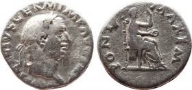 VITELLIUS (69). Denarius. Rome.
Obv: A VITELLIVS GERM IMP AVG TR P.
Laureate head right.
Rev: PONT MAXIM.
Vesta seated right on throne, holding patera...