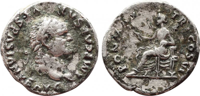 TITUS (79-81). Denarius. Rome.
Obv: IMP T CAESAR VESPASIANVS AVG.
Laureate head ...