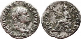 TITUS (79-81). Denarius. Rome.
Obv: IMP T CAESAR VESPASIANVS AVG.
Laureate head right.
Rev: TR POT VIII COS VII.
Captive kneeling right before trophy....
