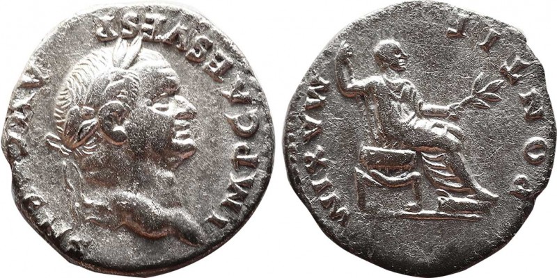 VESPASIAN (69-79). Denarius. Rome.
Obv: IMP CAES VESP AVG CENS.
Laureate head ri...