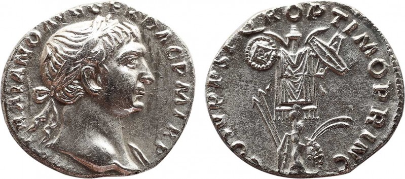 TRAJAN (98-117). Denarius. Rome.
Obv: IMP TRAIANO AVG GER DAC P M TR P.
Laureate...