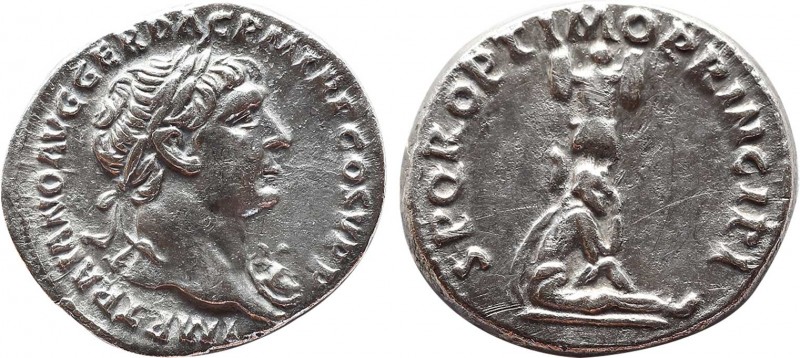 TRAJAN (98-117). Denarius. Rome. Obv: IMP TRAIANO AVG GER DAC P M TR P COS V P P...