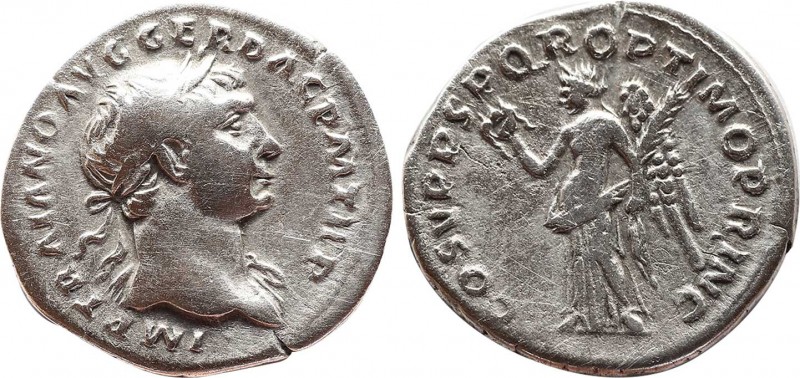 TRAJAN (98-117). Denarius. Rome.
Obv: IMP TRAIANO AVG GER DAC P M TR P.
Laureate...