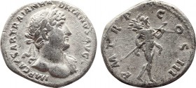 HADRIAN (117-138). Denarius. Rome. Obv: IMP CAESAR TRAIAN HADRIANVS AVG. Laureate bust right, with slight drapery. Rev: P M TR P COS III. Mars advanci...