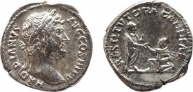 HADRIAN (117-138). Denarius. Rome. "Travel Series" issue.
Obv: HADRIANVS AVG COS III P P.
Bareheaded bust right.
Rev: RESTOTVTORI GALLIAE.
Hadrian sta...