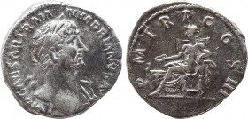 HADRIAN (117-138). Denarius. Rome.
Obv: IMP CAESAR TRAIAN HADRIANVS AVG.
Laureate bust right, with slight drapery on far shoulder.
Rev: P M TR P COS I...