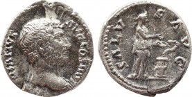 HADRIAN (117-138). Denarius. Rome.
Obv: HADRIANVS AVG COS III P P.
Bare head right.
Rev: SALVS AVG.
Salus standing right, holding patera and feeding s...