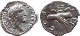 ANTONINUS PIUS (138-161). Denarius. Rome.
Obv: ANTONINVS AVG PIVS P P.
Laureate head right.
Rev: COS IIII.
Clasped hands over caduceus and grain ears....