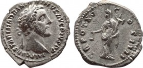 ANTONINUS PIUS (138-161). Denarius. Rome. Obv: IMP CAES T AEL HADR ANTONINVS AVG PIVS P P. Laureate head right. Rev: TR POT XV COS IIII. Vesta standin...