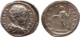 GETA (Caesar, 198-209). Denarius. Rome. Obv: P SEPT GETA CAES PONT. Bareheaded, draped and cuirassed bust right. Rev: PRINC IVVENT. Geta standing left...