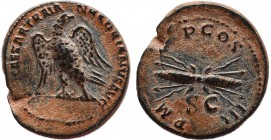 HADRIAN (117-138). Semis. Rome.
Obv: IMP CAESAR TRAIAN HADRIANVS AVG.
Eagle standing left, head right, with wings spread.
Rev: P M TR P COS III / S C....