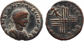 CONSTANTINE II (Caesar, 316-337). Follis. Thessalonica.
Obv: CONSTANTINVS IVN NOB C.
Laureate and cuirassed bust right.
Rev: VIRT EXERC / TS·B·.
P...