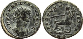AURELIAN (270-275). Antoninianus. Siscia.
Obv: IMP AVRELIANVS AVG.
Radiate and cuirassed bust right.
Rev: FORTUNA REDVX / (star) P.
Fortuna Redux seat...