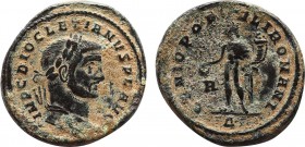 DIOCLETIAN (284-305). Follis. Rome.
Obv: IMP C DIOCLETIANVS P F AVG.
Laureate head right.
Rev: GENIO POPVLI ROMANI / S - F / Δ.
Genius standing left, ...