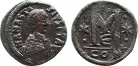 ANASTASIUS I (491-518). Follis. Constantinople. Obv: D N ANASTASIVS P P AVG. Diademed, draped and cuirassed bust right. Rev: Large M; to left and righ...