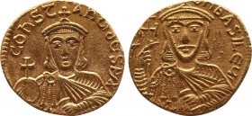 Leo V, the Armenian. 813-820 AD. Solidus. Constantinople. Obv: LEOn bASILEu' Bust facing, with short beard, wearing crown and chlamys, and holding cro...