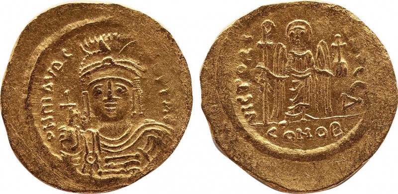 MAURICE TIBERIUS (582-602). GOLD Solidus. Constantinople.
Obv: δ N MAVRC TIЬ P P...