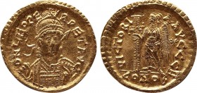 LEO I (457-474). GOLD Solidus. Constantinople.
Obv: D N LEO PERPET AVG.
Helmeted and cuirassed bust facing slightly right, holding spear and shield ...
