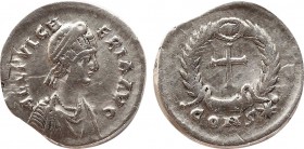 Aelia Pulcheria. Augusta, AD 414-453. Siliqua. Constantinople mint. Struck under Theodosius II, AD 420-429.
Obv: Pearl-diademed and draped bust right...