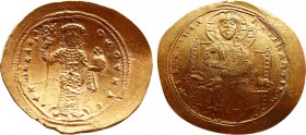CONSTANTINE X DUCAS (1059-1067). GOLD Histamenon Nomisma. Constantinople.
Obv: + IҺS XIS RЄX RЄGNANTIҺM.
Christ Pantokrator seated facing on throne.
R...