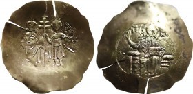 JOHN II COMNENUS (1118-1143). EL Aspron Trachy Nomisma. Constantinople.
Obv: IC - XC.
Christ Pantokrator seated facing on throne.
Rev: John and St. Ge...