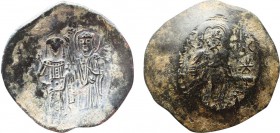 MANUEL I COMNENUS (1143-1180). BI Aspron Trachy. Constantinople.
Obv: IC - XC.
Christ Pantokrator seated facing on throne.
Rev: Manuel standing facing...