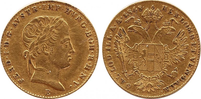 AUSTRIA. Ferdinand I (1835-1848). GOLD Ducat (1848-E). Karlsburg. Obv: FERD I D ...