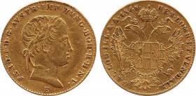 AUSTRIA. Ferdinand I (1835-1848). GOLD Ducat (1848-E). Karlsburg. Obv: FERD I D G AVSTR IMP HVNG BOH R H N V. Laureate head right. Rev: REX LOMB ET VE...