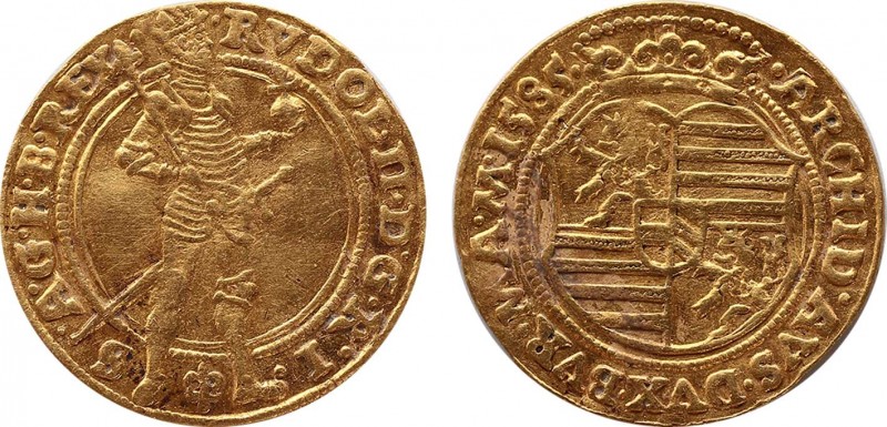 HOLY ROMAN EMPIRE. Rudolf II (1576-1612). GOLD Ducat (1585). Praha (Prague).
Ob...