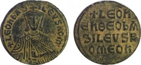 LEO VI the WISE (886-912). Follis. Constantinople.
Obv: + LEON bASILEVS ROM.
Crowned facing bust, holding akakia.
Rev: + LEOn/En ΘΕΟ bA/SILEVS R/OMEOn...