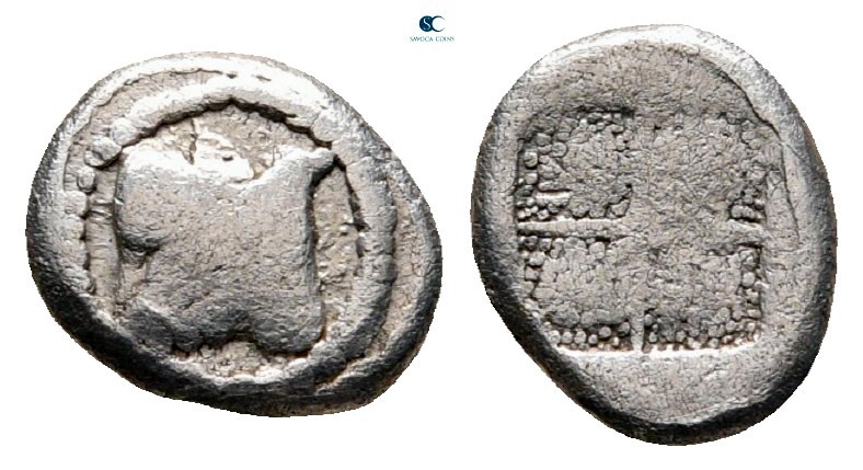 Macedon. Akanthos circa 470-390 BC. 
Hemiobol AR

8 mm., 0,53 g.



nearl...